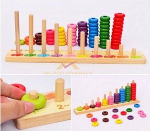 BÖLÜK BASAMAK ÖĞRETİCİ EĞİTİCİ AHŞAP KULE HALKALAR SÜPER MATEMATK