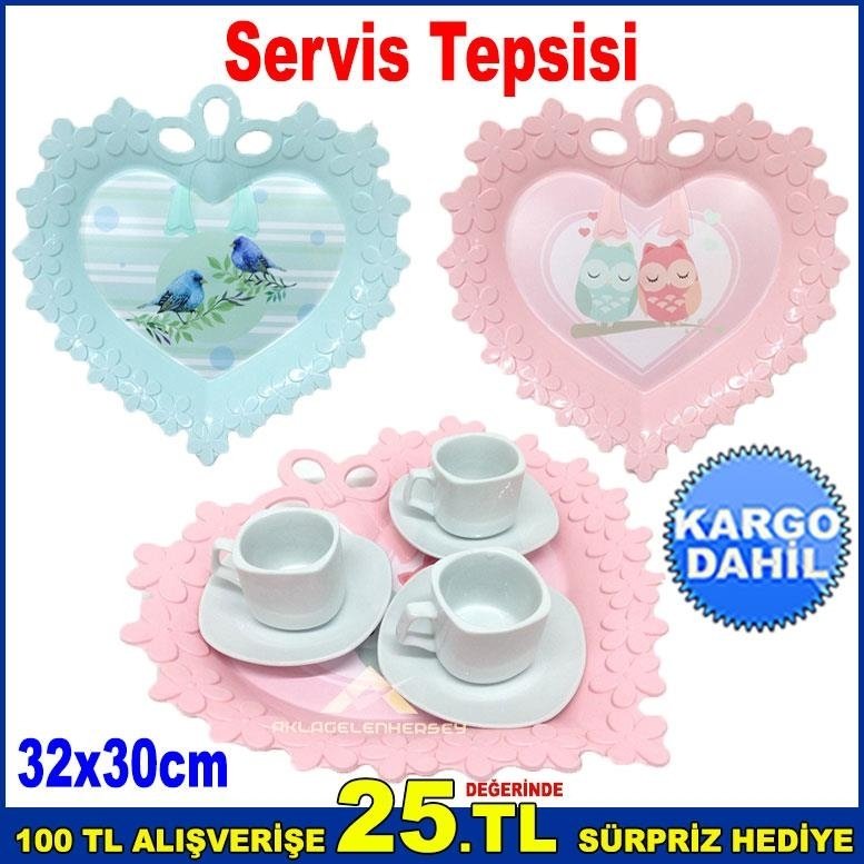 Çiçek ve Kalp Desenli Servis Tepsisi Şık Tasarım Sunum Tepsisi