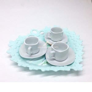 Çiçek ve Kalp Desenli Servis Tepsisi Şık Tasarım Sunum Tepsisi