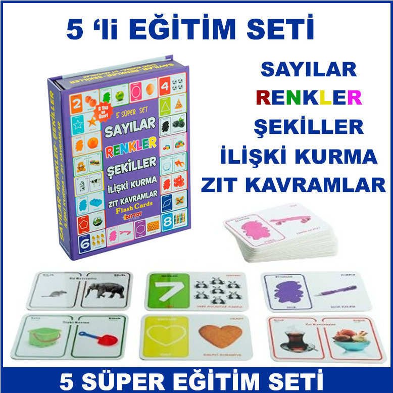 Renk,Sayı,Şekil,İlişki Kurma,Zıt Kavram Eğitimli 5 Süper Set - Çocukların Zeka Gelişimine Yardımcı