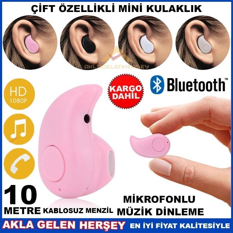 ÇOK FONKSİYONLU MİNİ BLUETOOTH KABLOSUZ BAĞLANTILI KULAKLIK PEMBE