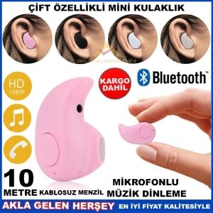 ÇOK FONKSİYONLU MİNİ BLUETOOTH KABLOSUZ BAĞLANTILI KULAKLIK PEMBE