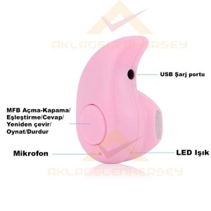 ÇOK FONKSİYONLU MİNİ BLUETOOTH KABLOSUZ BAĞLANTILI KULAKLIK PEMBE