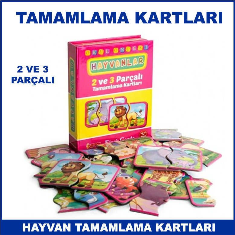 Hayvanları Tamamlama Kartları 2 ve 3 Parçalı - Çocukların Zeka Gelişimine Yardımcı