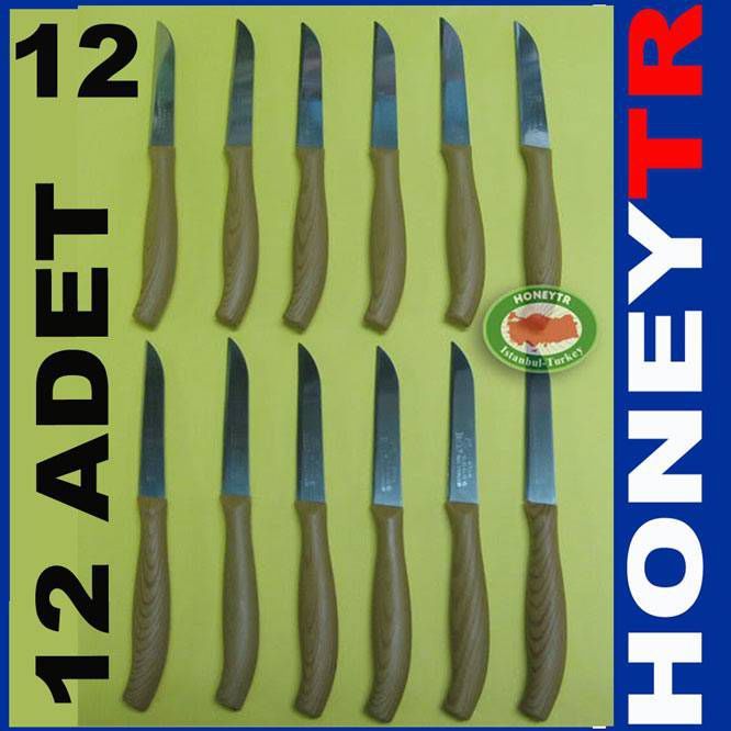 12'Lİ LAZER AHŞAP GÜRÜNÜM SAPLI MEYVE BIÇAK SET