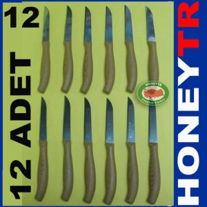 12'Lİ LAZER AHŞAP GÜRÜNÜM SAPLI MEYVE BIÇAK SET