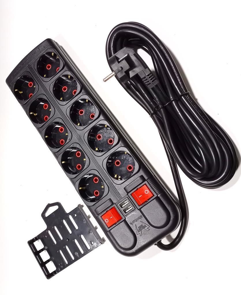 2 Ah Çift USB Çıkışlı 10lu Grup Priz 3 Metre Anahtarlı 5+5 Sistem2000 Çoklu Priz 3x1.5 Bakır Kablolu