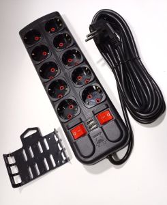 2 Ah Çift USB Çıkışlı 10lu Grup Priz 3 Metre Anahtarlı 5+5 Sistem2000 Çoklu Priz 3x1.5 Bakır Kablolu