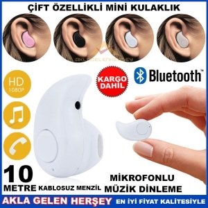 ÇOK FONKSİYONLU MİNİ BLUETOOTH KABLOSUZ BAĞLANTILI KULAKLIK BEYAZ