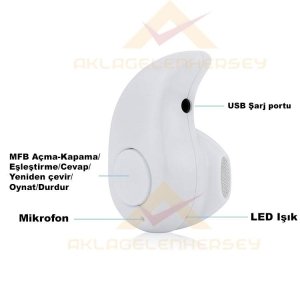 ÇOK FONKSİYONLU MİNİ BLUETOOTH KABLOSUZ BAĞLANTILI KULAKLIK BEYAZ
