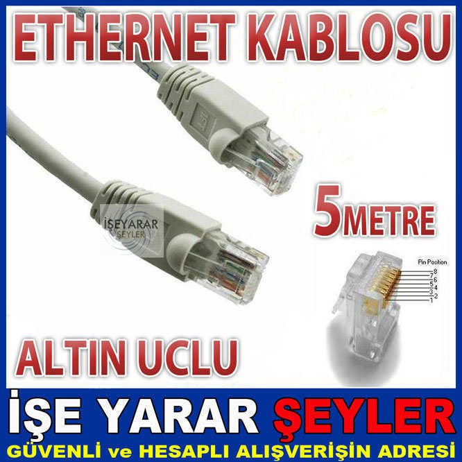 ALTIN UCLU ETHERNET KABLOSU İKİ UCLU 5 METRE