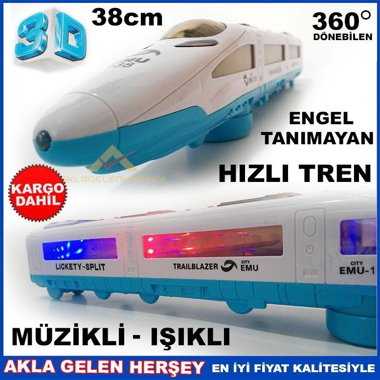 KargoDahil 38cm IŞIKLI MÜZİKLİ ENGEL TANIMAYAN PİLLİ HIZLI TREN