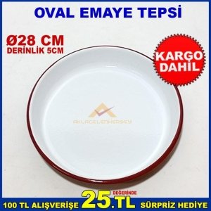 İÇ VE DIŞ YÜZEYİ EMAYE KAPLAMALI 28 CM ÇAPINDA EMAYE TEPSİ