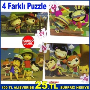 4 Farklı Puzzle Canım Kardeşim ve Arkadaşları Eğlenceli Puzzle