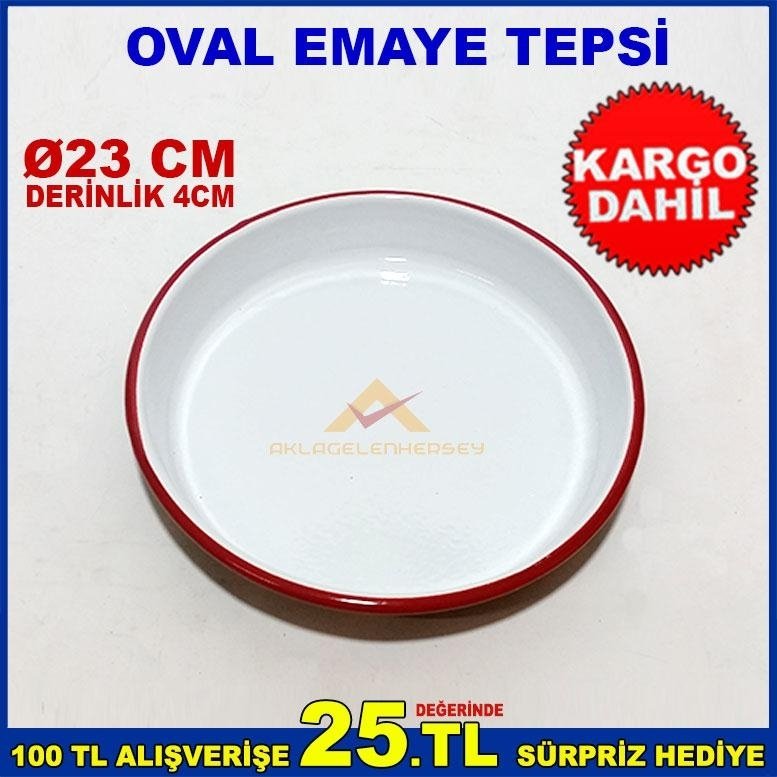 İÇ VE DIŞ YÜZEYİ EMAYE KAPLAMALI 23 CM ÇAPINDA EMAYE TEPSİ