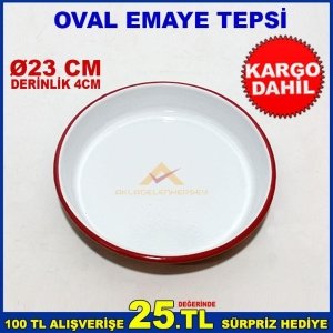 İÇ VE DIŞ YÜZEYİ EMAYE KAPLAMALI 23 CM ÇAPINDA EMAYE TEPSİ
