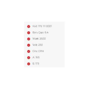 2500W Semaver Rezistansı 220V 165x173mm Yerli Üretim 