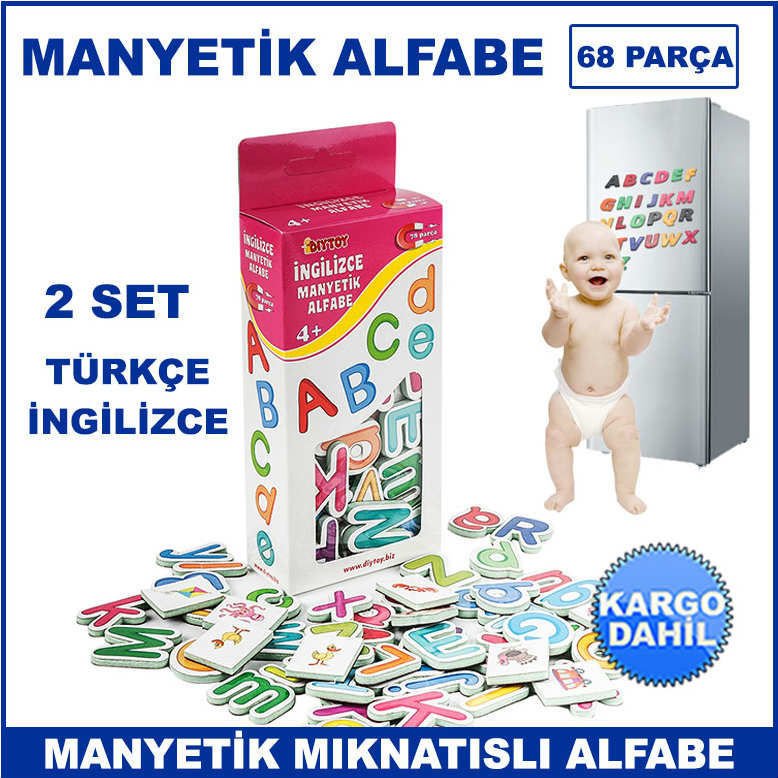 Manyetik Alfabe 2 Set İngilizce Türkçe Manyetik Harfler 68 Parça Çocukların Zeka Gelişimine Yardımcı