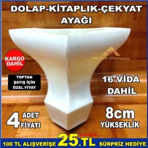 8cm Yüksekliğinde 4adet Sağlam Dayanıklı Dolap Kitaplık Çekyat Ayağı Krem Rengi,Vidaları Dahil