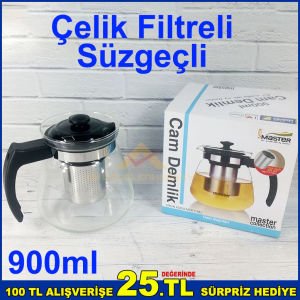 900ml Filtreli Çelik Süzgeçli Cam Çay Demliği Çay, Kahve, Bitki Çayı için Kaliteli Cam Demlik -2