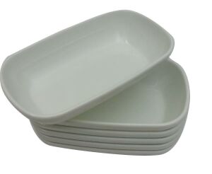 Beyaz Melamin 6 Adet 13x8 cm Oluklu Çukur Sosluk, Çerezlik Tabağı Sağlıklı Hijyenik