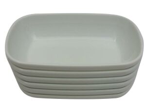 Beyaz Melamin 6 Adet 13x8 cm Oluklu Çukur Sosluk, Çerezlik Tabağı Sağlıklı Hijyenik