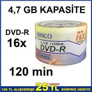x16 YAZMA HIZI 4.7GB KAPASİTE 50'li CD-R PRİNCO