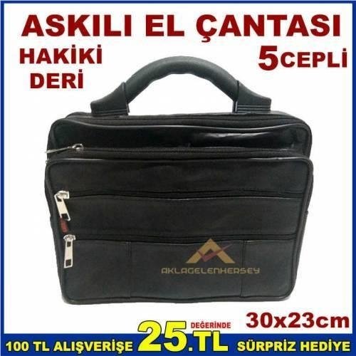 HAKİKİ DERİ OMUZ ASKILI ERKEK EVRAK ÇANTASI 5 CEPLİ 30cm FONKSİYO