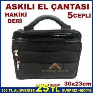 HAKİKİ DERİ OMUZ ASKILI ERKEK EVRAK ÇANTASI 5 CEPLİ 30cm FONKSİYO