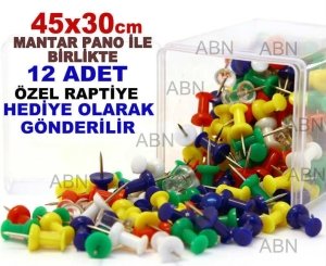 12 adet RAPTİYE HEDİYELİ 45x30cm DUVARA MONTE AHŞAP MANTAR PANO