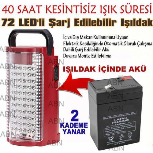 Şarj Edilebilir 72 Süper Led Akülü Işıldak 40 Saate Kadar Yanma Süreli 72 Ledli Otomatik Işıldak