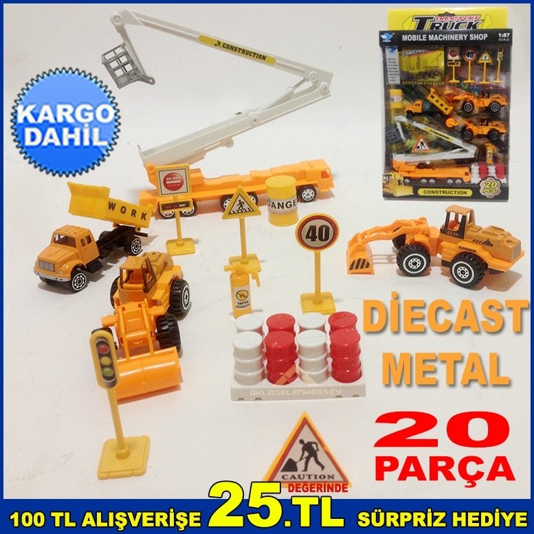 DİECAST SAĞLAM METAL 20 PARÇADAN OLUŞAN İNŞAAT ORTAMI