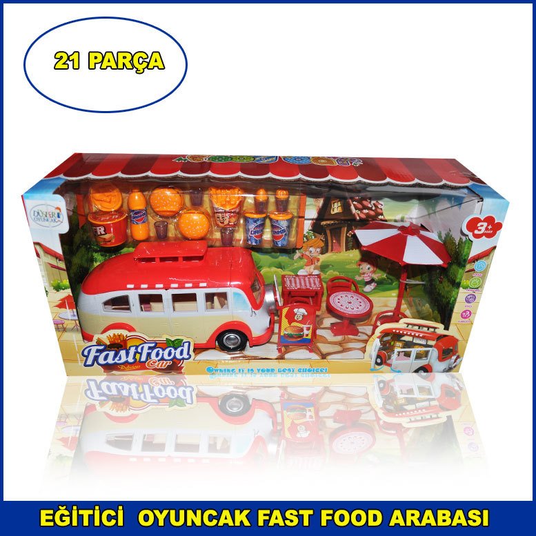 Oyuncak Fast Food Arabası 21 Parça Set Çocukların Gelişimine Yardımcı Eğitici Oyuncak