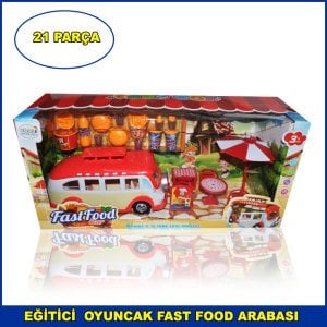Oyuncak Fast Food Arabası 21 Parça Set Çocukların Gelişimine Yardımcı Eğitici Oyuncak