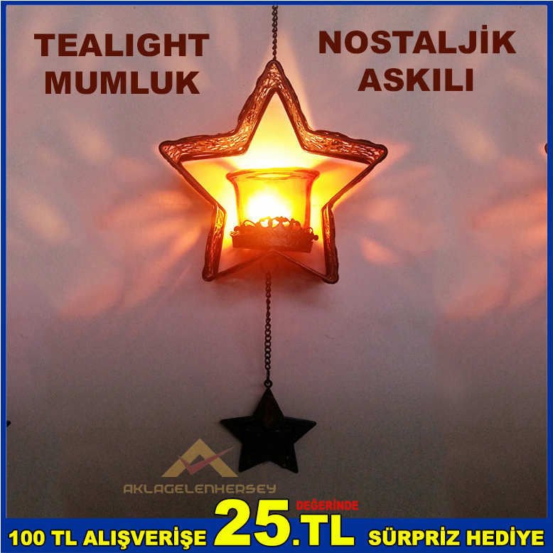 METAL FERFORJE ASKILI NOSTALİK TEALIGHT MUMLUK
