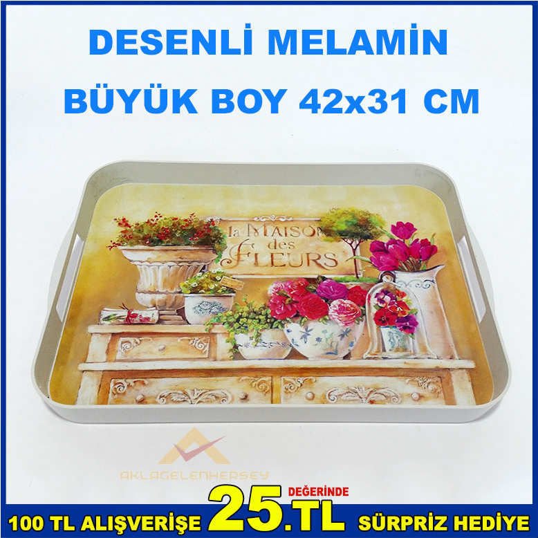 42x31 CM BÜYÜK BOY DESENLİ MELAMİN TEPSİ