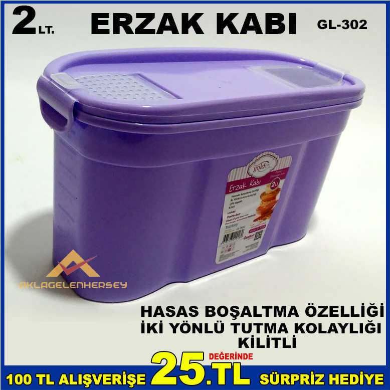 GOLDEX 2 LİTRE ÇİFT KAPAKLI PRATİK ERZAK KABI