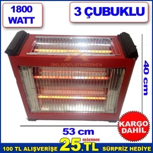 1800 WATT GÜCÜNDE 2+1 3 ÇUBUKLU ELEKTRİKLİ ŞÖMİNE TİPİ YER SOBASI