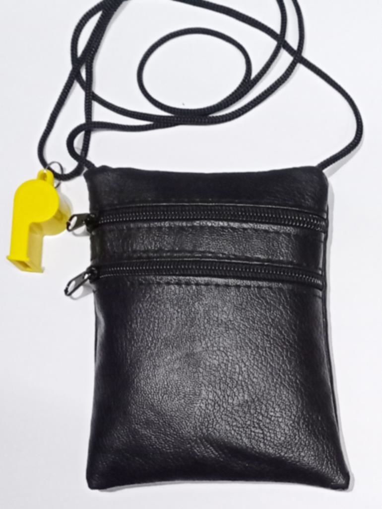 Boyun Asklı Düdüklü 15x11cm Çift Cep Cüzdan 7/24 Acil Durum Para Kesesi Su Geçirmez Deri Çok Amaçlı