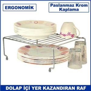 Paslanmaz Krom Kaplama Dolap İçi Yer Kazandıran Raf Ergonomik Tasarım ve Portatif