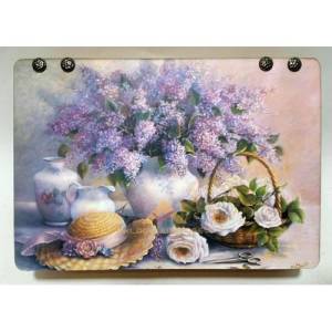 Tablo Desen Kapak 4 Bölme Dikiş Nakış İğne İplik Organize Şık Ahşap Saklama Kutusu