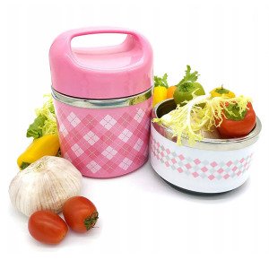 Sızdırmaz Vidalı Çelik İç Yüzeyli 2 Kaplı 950ml Termos Sefer Tası 2 Bölmeli Yemek Termosu