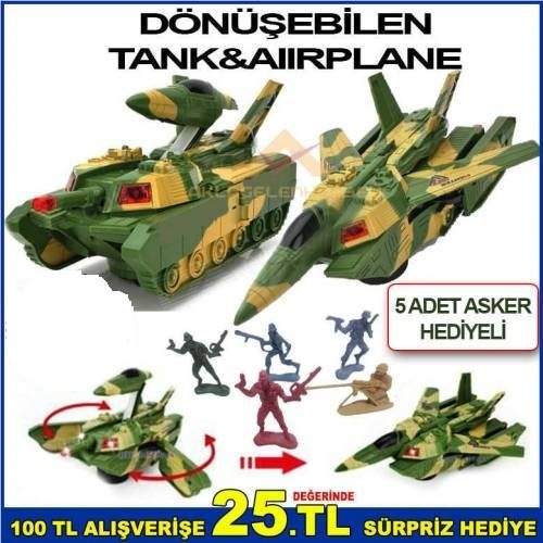 Tank Uçağa Dönüşüyor Biranda Uçak Tank Halini Alıyor,Işıklı,Hareketli Transform Tank-Uçak