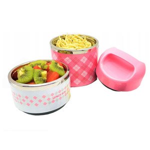 Sızdırmaz Vidalı Çelik İç Yüzeyli 2 Kaplı 950ml Termos Sefer Tası 2 Bölmeli Yemek Termosu