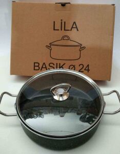 LİLA Granit Kaplama Karnıyarık Tenceresi 24 Cm Cam Kapaklı Çelik Kulplu