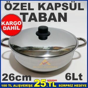 26cm ÇELİK KARNIYARIK TENCERESİ İNDÜKSİYON ÇELİK KAPSÜL TABAN 6 LİTRE BASIK TENCERE
