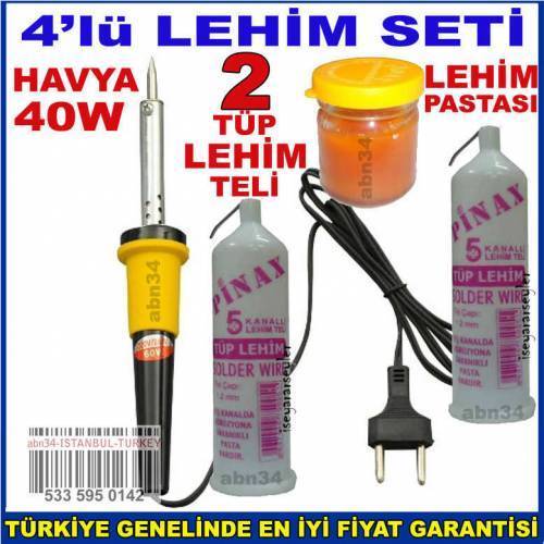 Kalem Havya Lehim Seti 4lü Lehim Seti,2 Tüp Lehim,40w Kalem Havya,Lehim Pastası 4 Lü Lehim Seti