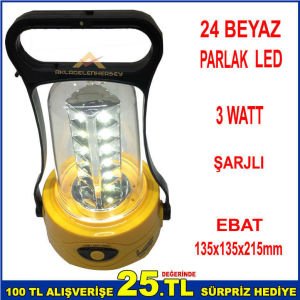 24 BEYAZ PARLAK LED IŞIK ŞARJLI TUTMA SAPLI AÇMA-KAPAMA DÜĞMELİ 2 KADEME LED IŞIK AYARLI EL FENERİ