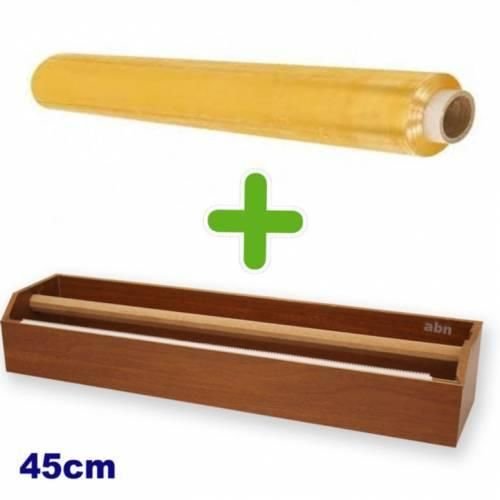 Geniş tip 45cm Ahşap Streç Kesim Standı+1 rulo 300m Uzun Boy 45cm Gıda Streçi Hediye,Gıda Koruma Set