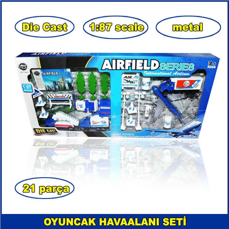 Die Cast Oyuncak Havaalanı Seti 21 Parça 1-87 Scale Airfald Series